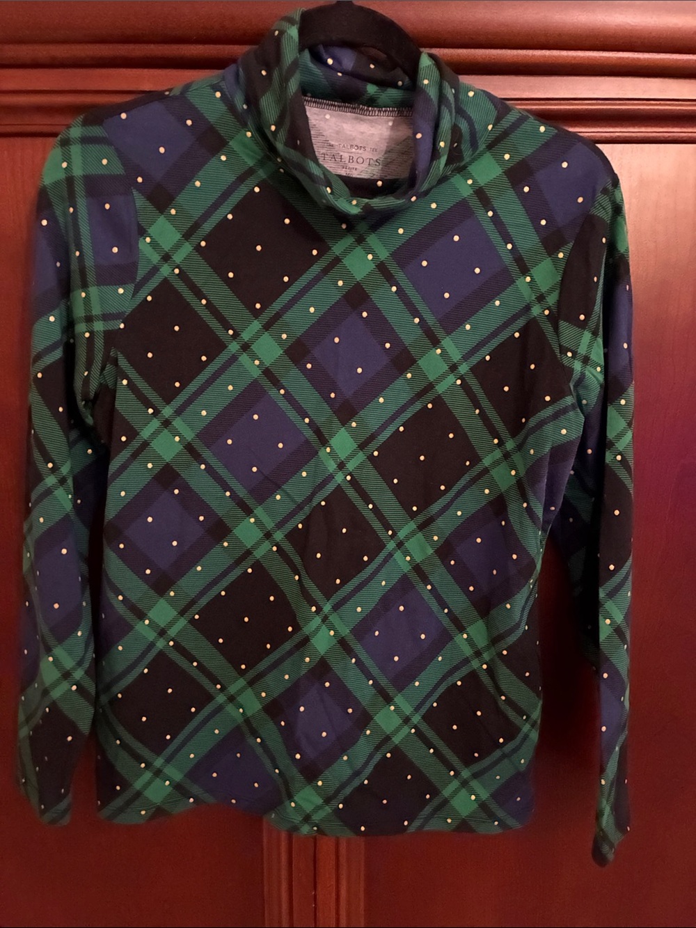 Womans Green & Blue Plaid Long-Sleeve Sweater